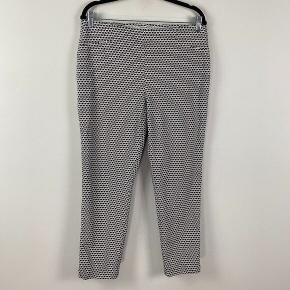 Chicos So Slimming Ankle Pants Size 2 US 12 Large White Black Geometric Pull On - Picture 1 of 10